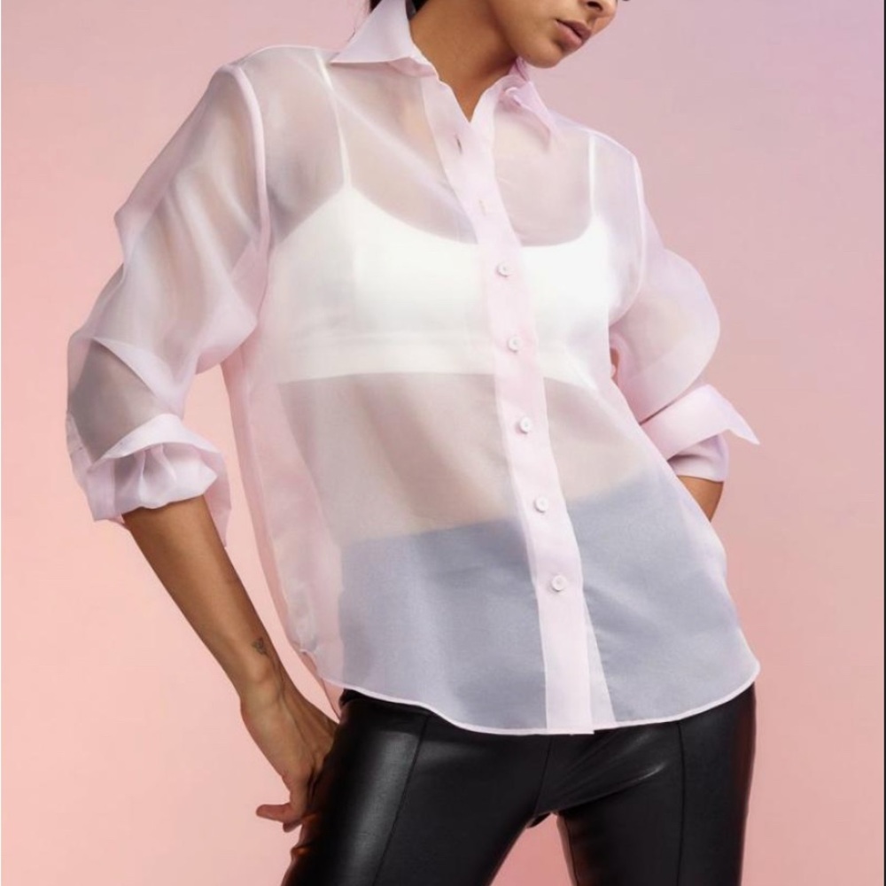 Cynthia Rowley Pink Sheer Button Down M